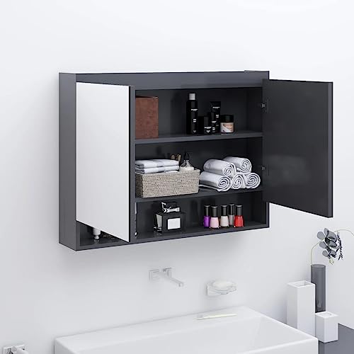 QJBSAVVA Spiegelschrank fürs Bad 80x15x60 cm Grau Moderner Badezimmerschrank mit USB Anschluss und 3 Fächern aus MDF und Glas Stilvoll & Praktisch für Bad WC und Gästezimmer QJBSAVVA Spiegelschrank fürs Bad 80x15x60 cm Grau Moderner Badezimmerschrank mit USB Anschluss und 3 Fächern aus MDF und Glas Stilvoll & Praktisch für Bad WC und Gästezimmer von QJBSAVVA