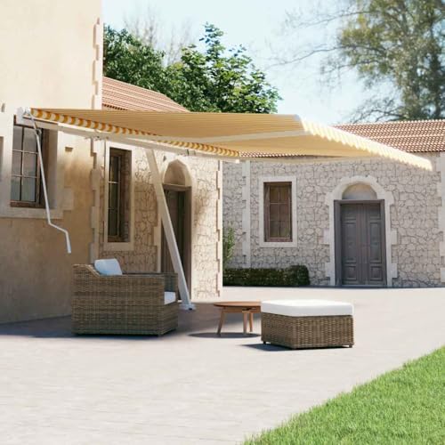 QJBSAVVA Standmarkise 600x300 cm Gelb Weiß Freistehende Markise mit 360 Grad Drehfunktion UV Schutz und Wasserdicht für Terrasse Balkon Garten von QJBSAVVA
