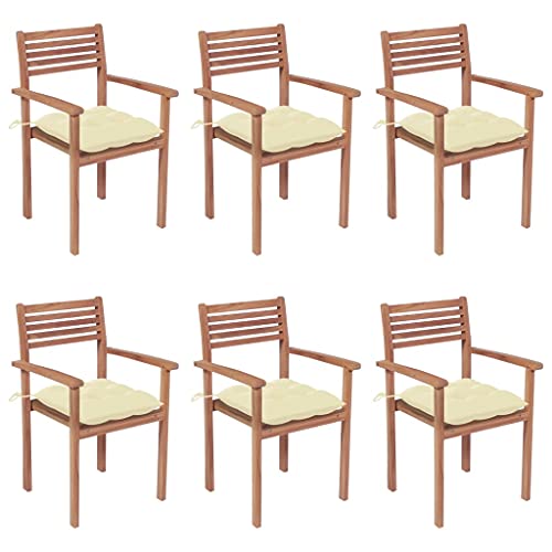 QJBSAVVA Stapelbare Gartenstühle, Sessel fußhocker armlehnstuhl stühle Geeignet für Schlafzimmer Esszimmer küche Wohnzimmer mit Kissen 6 STK. Massivholz Teak von QJBSAVVA