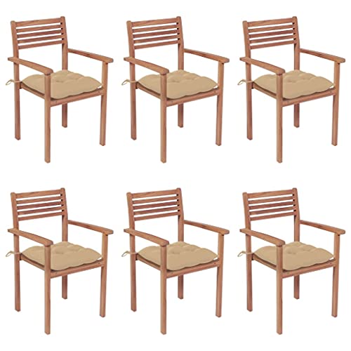 QJBSAVVA Stapelbare Gartenstühle, Sessel fußhocker armlehnstuhl stühle Geeignet für Schlafzimmer Esszimmer küche Wohnzimmer mit Kissen 6 STK. Massivholz Teak von QJBSAVVA