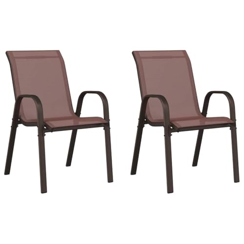 QJBSAVVA Stapelbare Gartenstühle 2er Set Braun Aus Textilene & Stahl Robust und Wetterfest 55 x 65 x 89 cm für Balkon Terrasse und Camping von QJBSAVVA