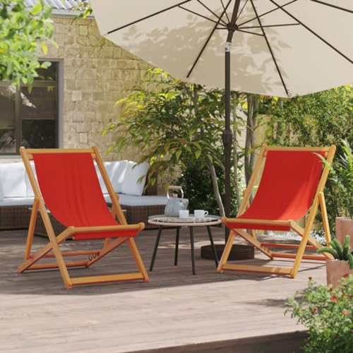 QJBSAVVA Strandstühle 2 Stück Klappbar aus Massivem Eukalyptusholz mit Polyestergewebe Wetterfest & Langlebig Verstellbar in 3 Positionen für Strand Camping und Garten von QJBSAVVA