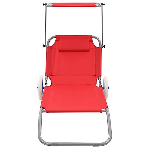 QJBSAVVA Strandstuhl Campingstuhl Garden Chair Loungesessel Outdoor - Sonnenliege Klappbar mit Sonnenschutz und Rädern Stahl Rot für Patio Garten Balkon Garden von QJBSAVVA