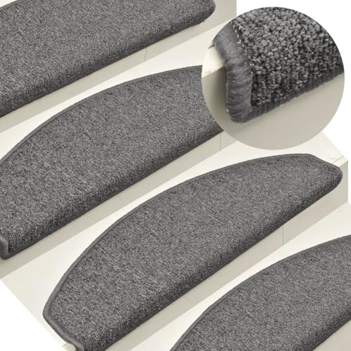 QJBSAVVA Stufenmatten 15 Stück Dunkelgrau 65x24x4 cm Selbstklebend Antirutsch Treppenteppich aus PP Tufting für Innenbereich von QJBSAVVA