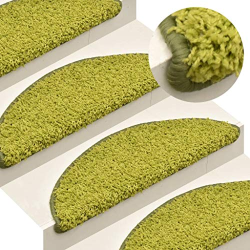 QJBSAVVA Stufenmatten 15 Stück Grün 65x21x4 cm PP Tufting Antirutsch Treppenschutz mit Selbstklebebändern für Innenbereich von QJBSAVVA