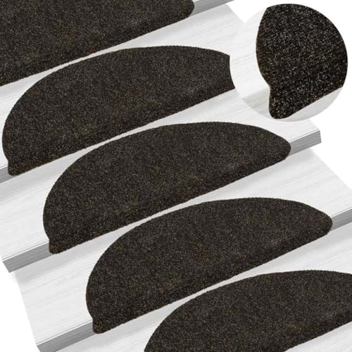QJBSAVVA Stufenmatten Selbstklebend 15 Stück Dunkelbraun Halbrund 56x17x3 cm Antirutsch Treppenteppich mit Geräuschreduzierung für Wohnung und Flur von QJBSAVVA