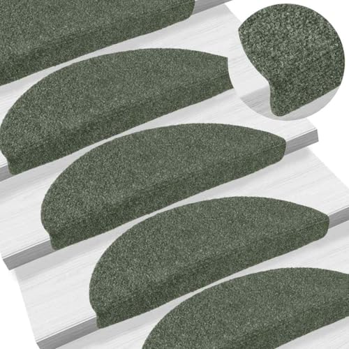 QJBSAVVA Stufenmatten Selbstklebend 15 Stück Grün Halbrund 56x17x3 cm Antirutsch Treppenteppich mit Lärmschutz für Indoor Treppen von QJBSAVVA
