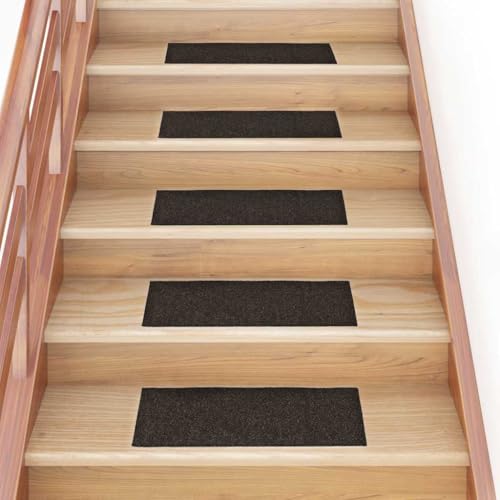 QJBSAVVA Stufenmatten Selbstklebend 30 Stück Dunkelbraun 60x25 cm Rechteckig Antirutsch Treppenteppich mit Lärmreduzierung für Wohnzimmer Flur und Schlafzimmer von QJBSAVVA