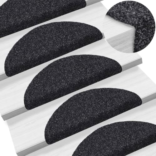 QJBSAVVA Stufenmatten Set 15 Stück Schwarz 56x17x3 cm Selbstklebend Antirutsch Treppenteppich Modern für Innenbereich von QJBSAVVA