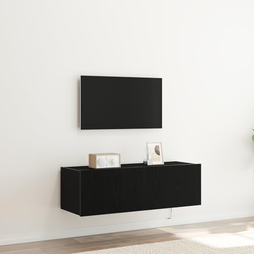 QJBSAVVA TV Lowboard mit LED Beleuchtung Schwarz Eiche 100x35x31 cm Moderner Fernseher Schrank mit Schiebetüren für Wohnzimmer und Schlafzimmer QJBSAVVA TV Lowboard mit LED Beleuchtung Schwarz Eiche 100x35x31 cm Moderner Fernseher Schrank mit Schiebetüren für Wohnzimmer und Schlafzimmer von QJBSAVVA