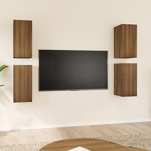 QJBSAVVA TV-Schränke 4 STK, Sideboard Holz Tv Table Tv Board Wohnwand Geeignet für Wohnzimmer Schlafzimmer Kleine Räume Fernseher Braun Eichen-Optik 30,5x30x60 cm von QJBSAVVA