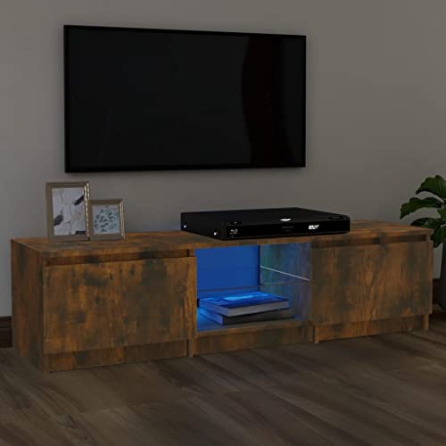 QJBSAVVA TV-Schrank, Tv Regal Sideboard Holz Tv Table Beistelltisch Geeignet für Wohnzimmer Den Flur Kleine Räume Schlafzimmer mit LED-Leuchten Räuchereiche 140x40x35,5 cm von QJBSAVVA
