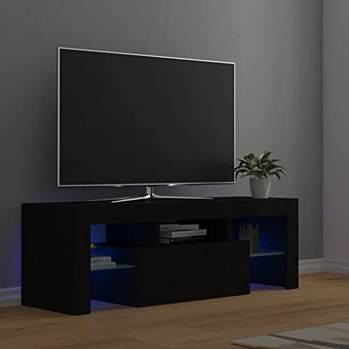 QJBSAVVA TV-Schrank, Tv Table Tv Wandschrank Tv Lowboard Sideboard Holz Geeignet für Fernseher Schlafzimmer Den Flur Wohnzimmer mit LED-Leuchten Schwarz 120x35x40 cm von QJBSAVVA