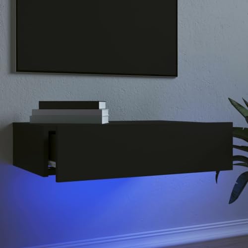 QJBSAVVA TV-Schrank, Wohnwand Tv Board Tv Lowboard Tv Table Geeignet für Fernseher Kleine Räume Schlafzimmer Wohnzimmer mit LED-Leuchten Schwarz 60x35x15,5 cm von QJBSAVVA