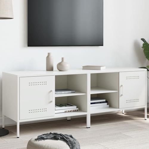 QJBSAVVA TV Schrank 2er Set Weiß aus Stahl - Industriestil TV Board mit Stauraum für Wohnzimmer und Schlafzimmer von QJBSAVVA