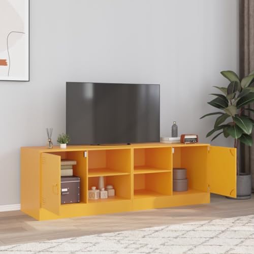 QJBSAVVA TV Schrank 2er Set aus kaltgewalztem Stahl Senfgelb Modernes Design mit Griff und Ablagen Stabiles Lowboard für Wohnzimmer und Schlafzimmer von QJBSAVVA