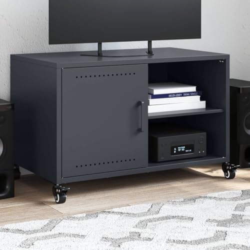 QJBSAVVA TV Schrank Anthrazit aus kaltgewalztem Stahl 68x39x43,5 cm mit Rollen und Stauraum von QJBSAVVA