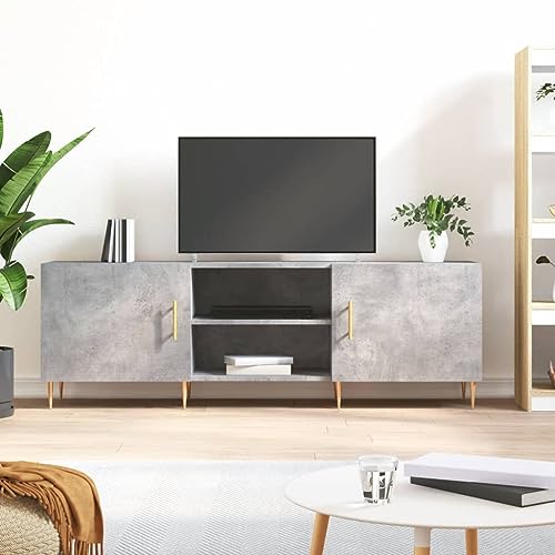 QJBSAVVA TV Schrank Betongrau 150x30x50 cm aus Holzwerkstoff mit Eisenbeinen - Moderner TV Lowboard mit 4 Fächern und praktischer Tür für Wohnzimmer QJBSAVVA TV Schrank Betongrau 150x30x50 cm aus Holzwerkstoff mit Eisenbeinen - Moderner TV Lowboard mit 4 Fächern und praktischer Tür für Wohnzimmer von QJBSAVVA