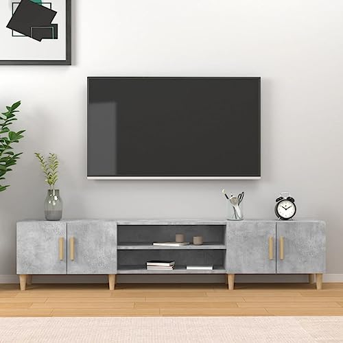QJBSAVVA TV Schrank Betongrau 180 cm Modernes Design mit 4 Fächern & 4 Türen aus Holzwerkstoff & Massivholz Eukalyptus Stauraum Lösung für Wohnzimmer von QJBSAVVA
