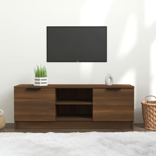 QJBSAVVA TV-Schrank Braun Eichen-Optik 102 cm Modernes Lowboard mit 4 Fächern aus Holzwerkstoff für Wohnzimmer & Wohnwand von QJBSAVVA