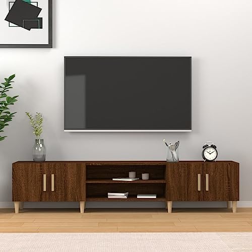 QJBSAVVA TV-Schrank Braun Eichen-Optik 180 cm Modernes Lowboard mit 4 Fächern & 4 Türen aus Holzwerkstoff & Massivholz Eukalyptus von QJBSAVVA