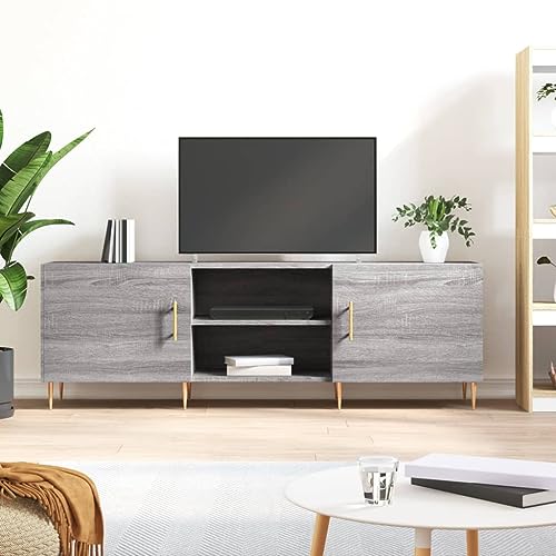 QJBSAVVA TV Schrank Grau Sonoma 150x30x50 cm aus Holzwerkstoff mit Eisenbeinen - Moderner TV Lowboard mit 4 Fächern und praktischer Tür für Wohnzimmer QJBSAVVA TV Schrank Grau Sonoma 150x30x50 cm aus Holzwerkstoff mit Eisenbeinen - Moderner TV Lowboard mit 4 Fächern und praktischer Tür für Wohnzimmer von QJBSAVVA