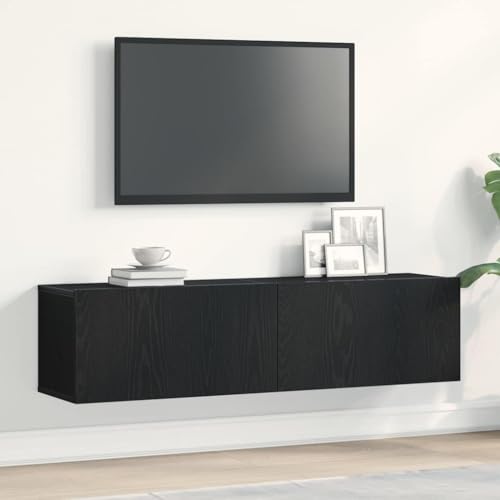 QJBSAVVA TV-Schrank Lowboard Schwarz Eichen-Optik 120x30x30,5 cm Holzwerkstoff mit 2 Türen Wohnzimmer Möbel Modernes Design von QJBSAVVA