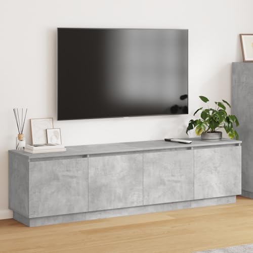 QJBSAVVA TV Schrank Lowboard Sideboard mit Blauer LED Beleuchtung Beton Grau 180x31x49 cm aus MDF Holzwerkstoff mit 4 Schiebetüren Modernes Design für Wohnzimmer TV Möbel von QJBSAVVA