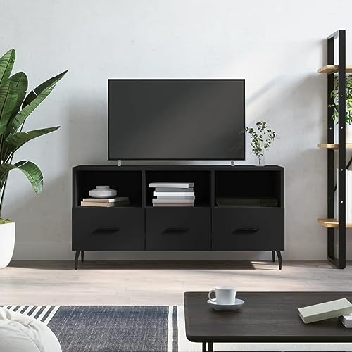 QJBSAVVA TV-Schrank Moderner TV-Ständer aus Holzwerkstoff & Eisen Schwarz 102x36x50 cm mit 3 Fächern & 3 Schubladen Stauraum für Wohnzimmer QJBSAVVA TV-Schrank Moderner TV-Ständer aus Holzwerkstoff & Eisen Schwarz 102x36x50 cm mit 3 Fächern & 3 Schubladen Stauraum für Wohnzimmer von QJBSAVVA