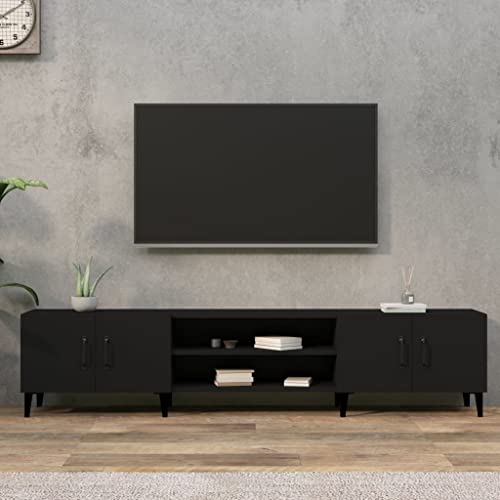 QJBSAVVA TV Schrank Schwarz Holzwerkstoff Modernes Design mit 4 Fächern und 4 Türen Stauraum Metallfüße für Wohnzimmer und Wohnbereich von QJBSAVVA