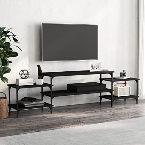QJBSAVVA TV Schrank Schwarz Holzwerkstoff Modernes Design mit Stauraum Fernsehtisch Lowboard für Wohnzimmer von QJBSAVVA