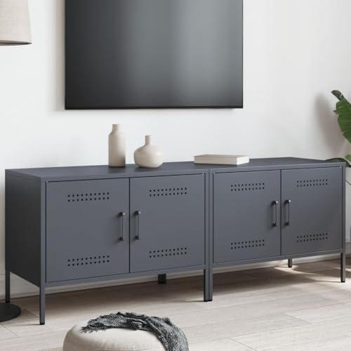 QJBSAVVA TV-Schrank Set 2 Stück Anthrazit Stahl Lowboard mit Stauraum für Wohnzimmer und Schlafzimmer Robustes Industrie-Design von QJBSAVVA