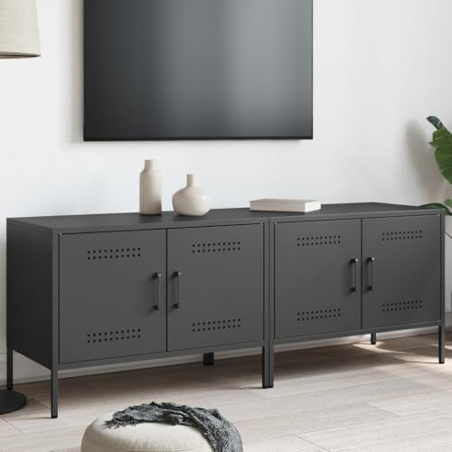 QJBSAVVA TV-Schrank Set 2 Stück im Industrie-Design aus Stahl Schwarz Robustes Lowboard mit Stauraum für Wohnzimmer und Schlafzimmer von QJBSAVVA