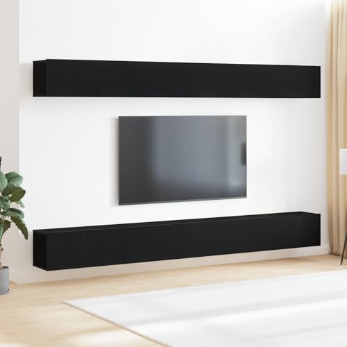 QJBSAVVA TV-Schrank-Set 6-TLG Schwebend Modern Schwarz Eiche Holzwerkstoff Lowboard Regal für Wohnzimmer Heimkino von QJBSAVVA