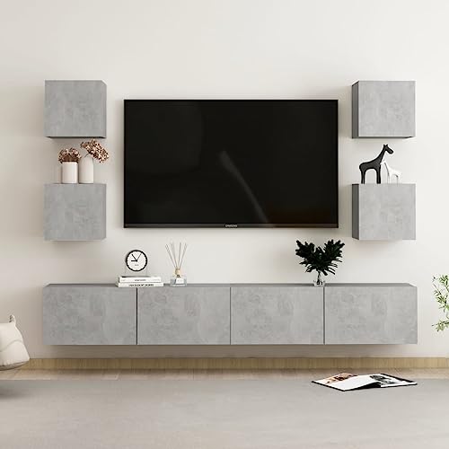 QJBSAVVA TV Schrank Set Betongrau aus Holzwerkstoff - Modernes Design mit Staufächern für Wohnzimmer und Wohnwand von QJBSAVVA