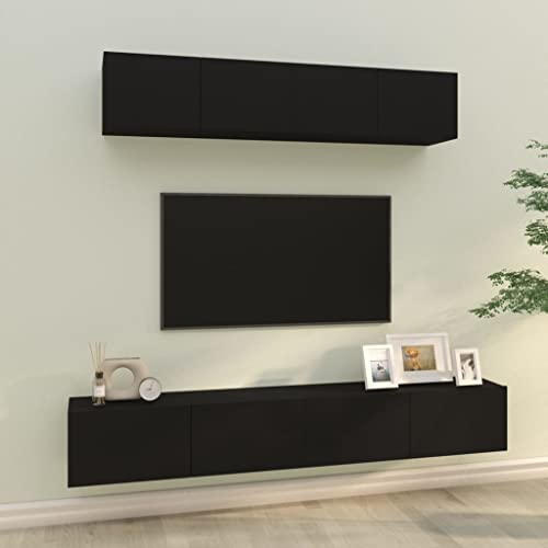 QJBSAVVA TV-Schrank-Set Schwarz Holzwerkstoff Modernes Design mit reichlich Stauraum für Wohnzimmer und Wohnwand von QJBSAVVA