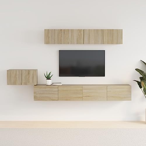 QJBSAVVA TV-Schrank-Set Sonoma-Eiche Holzwerkstoff Modernes Design mit viel Stauraum für Wohnzimmer und Wohnwand von QJBSAVVA