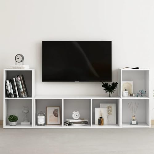 QJBSAVVA TV Schrank Set Weiß Holzwerkstoff Lowboard Sideboard Wohnzimmer 3-teilig mit praktischem Stauraum Modernes Design von QJBSAVVA