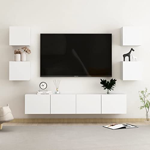 QJBSAVVA TV Schrank Set Weiß Holzwerkstoff Modernes Design mit Staufächern Wandmontage für Wohnzimmer und Wohnbereich QJBSAVVA TV Schrank Set Weiß Holzwerkstoff Modernes Design mit Staufächern Wandmontage für Wohnzimmer und Wohnbereich von QJBSAVVA