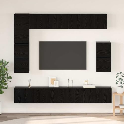 QJBSAVVA TV Schrank Set mit Regal, Modulares Wandregal aus Holzwerkstoff in Schwarze Eiche, Modernes Design mit Würfelförmigen Fächern für Wohnzimmer und Büro von QJBSAVVA