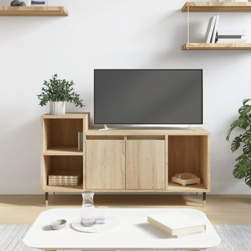 QJBSAVVA TV-Schrank Sonoma-Eiche 100x35x55 cm aus Holzwerkstoff mit 5 Fächern & robuster Oberplatte, stylisches Lowboard für Wohnzimmer von QJBSAVVA