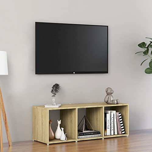 QJBSAVVA TV-Schrank Sonoma-Eiche Holzwerkstoff 107x35x37 cm mit 3 Fächern, modernes Lowboard für Wohnzimmer, horizontal oder vertikal aufstellbar von QJBSAVVA