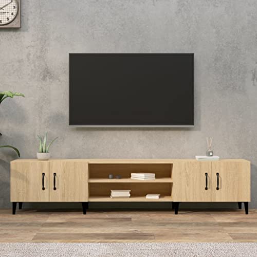 QJBSAVVA TV-Schrank Sonoma-Eiche Modernes Design mit 4 Fächern & 4 Türen Holzwerkstoff & Metall Stauraum Wohnzimmer Lowboard Fernsehtisch von QJBSAVVA