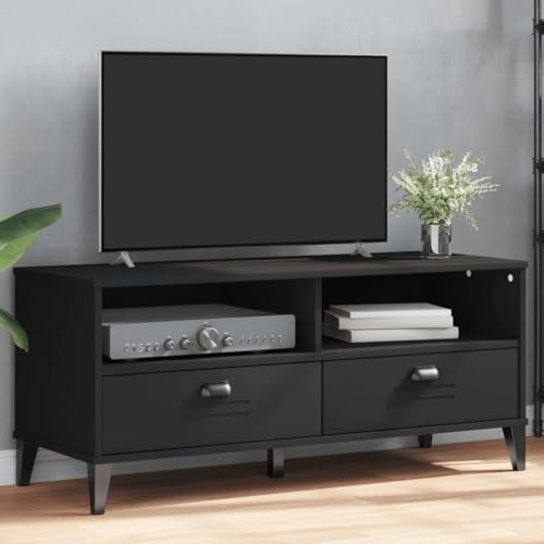 QJBSAVVA TV-Schrank VIKEN Schwarz Holzwerkstoff Modernes Design mit 2 Schubladen und 2 offenen Fächern Stauraum für Wohnzimmer von QJBSAVVA