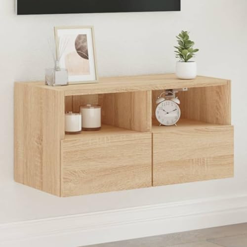 QJBSAVVA TV Schrank Wandmontage Holzwerkstoff Sonoma-Eiche 60x30x30 cm mit 2 Ablagen & 2 Fächern - Moderner TV Sideboard für Wohnzimmer von QJBSAVVA