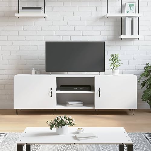 QJBSAVVA TV Schrank Weiß 150x30x50 cm Holzwerkstoff mit Eisenbeinen - Moderner TV Lowboard für Wohnzimmer mit 4 Fächern und praktischer Tür QJBSAVVA TV Schrank Weiß 150x30x50 cm Holzwerkstoff mit Eisenbeinen - Moderner TV Lowboard für Wohnzimmer mit 4 Fächern und praktischer Tür von QJBSAVVA