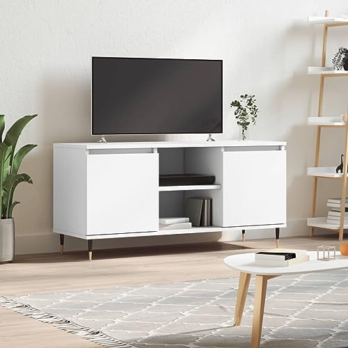 QJBSAVVA TV Schrank Weiß Modernes Design mit 4 Fächern, Holzwerkstoff & Eisenbeinen, Stabile TV Kommode für Wohnzimmer & Schlafzimmer QJBSAVVA TV Schrank Weiß Modernes Design mit 4 Fächern, Holzwerkstoff & Eisenbeinen, Stabile TV Kommode für Wohnzimmer & Schlafzimmer von QJBSAVVA
