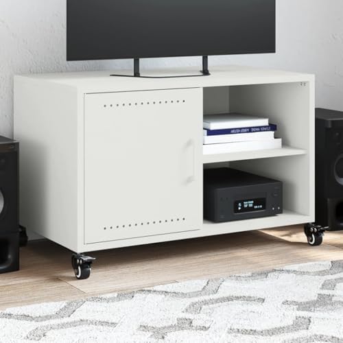 QJBSAVVA TV Schrank Weiß aus kaltgewalztem Stahl mit 2 Ablagen und Rollen, moderner TV Unterschrank für Wohnzimmer mit viel Stauraum QJBSAVVA TV Schrank Weiß aus kaltgewalztem Stahl mit 2 Ablagen und Rollen, moderner TV Unterschrank für Wohnzimmer mit viel Stauraum von QJBSAVVA