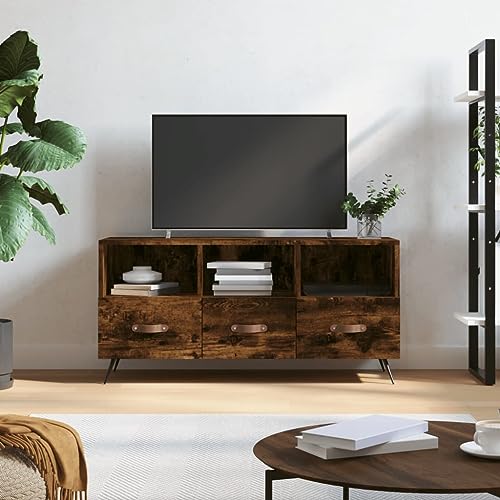 QJBSAVVA TV Schrank Wohnzimmer Modernes Design Holzwerkstoff Räuchereiche 102x36x50 cm mit 3 Fächern & 3 Schubladen Stauraum für Wohnzimmer von QJBSAVVA