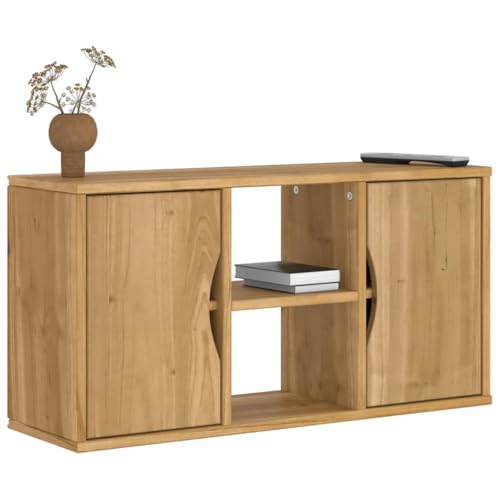 QJBSAVVA TV-Schrank aus Massivholz Kiefer mit Honigwachs-Finish, TV Board Lowboard mit Stauraum für Wohnzimmer und Schlafzimmer von QJBSAVVA